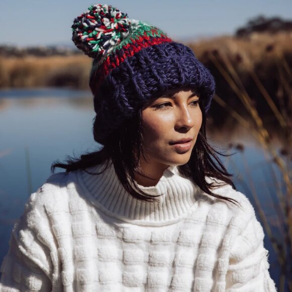 NWOT Free People Tide Stripe Knit Pom Beanie Navy main image 8